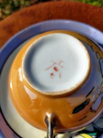 アンティーク ラスター彩 陶器 白鳥のカップ&ソーサー 日本製