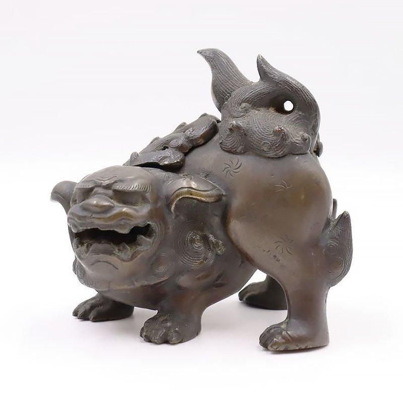 大正時代のアンティーク獅子香炉 重厚な存在感