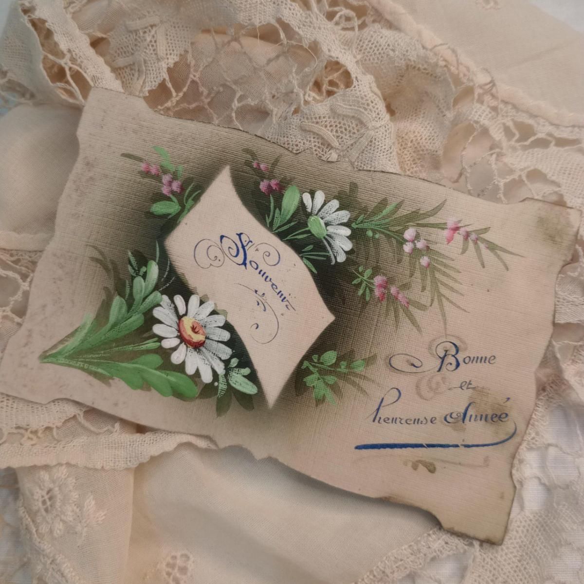 美しいフランス産アンティーク手描きポストカード