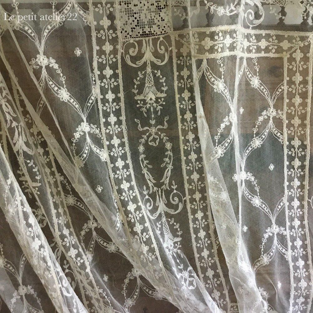 フランス アンティーク チュールレースベッドカバ