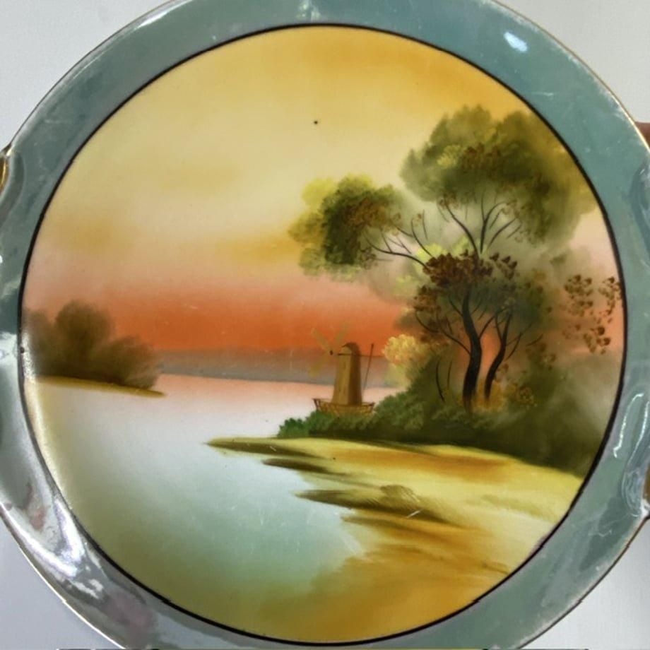 ヴィンテージ オールドノリタケ 絵皿 ラスター彩 湖畔の風景