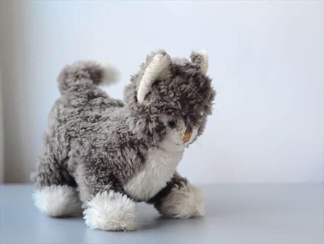 ヴィンテージ シュタイフ ドイツ製 グレーのネコ ぬいぐるみ