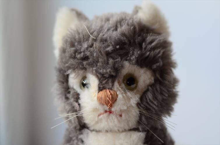 ヴィンテージ シュタイフ ドイツ製 グレーのネコ ぬいぐるみ