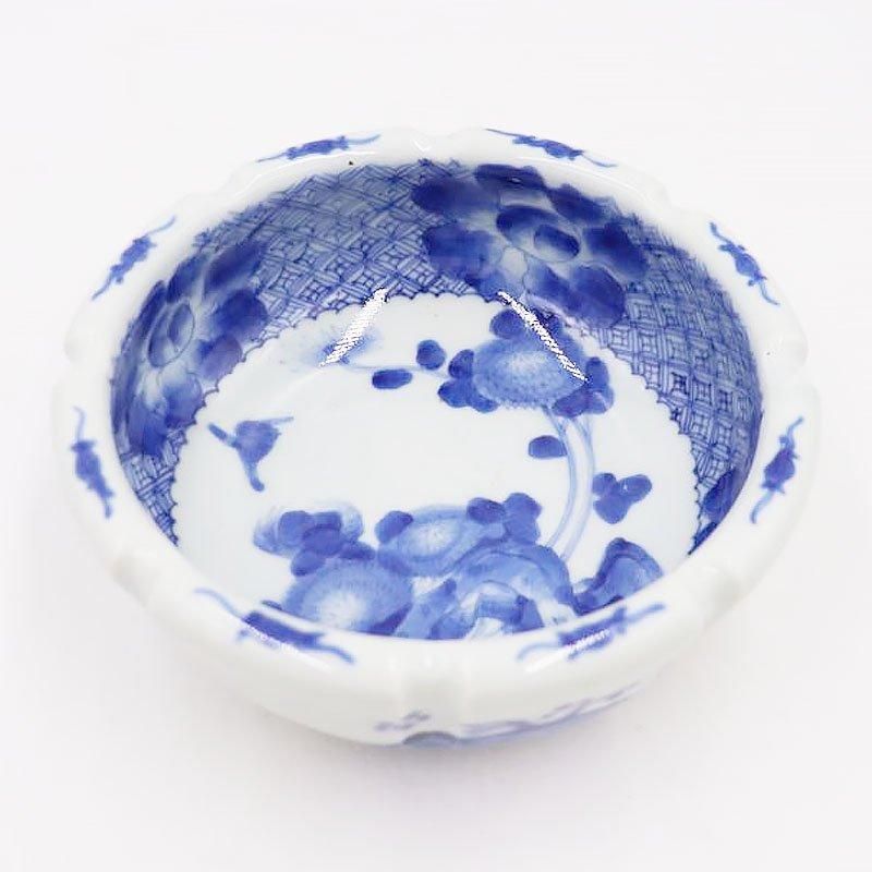 伊万里 手描き染付 中鉢 輪花 ブルー アンティーク