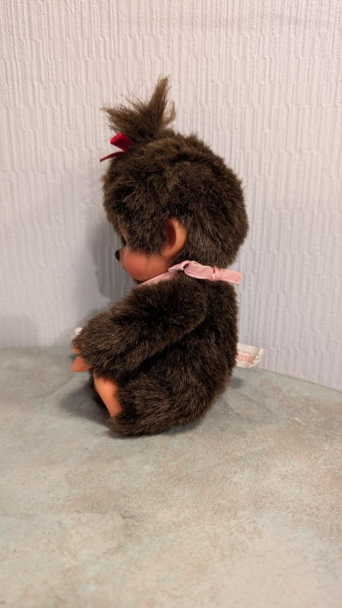 モンチッチ 赤リボン ピンク前掛け 昭和ヴィンテージ