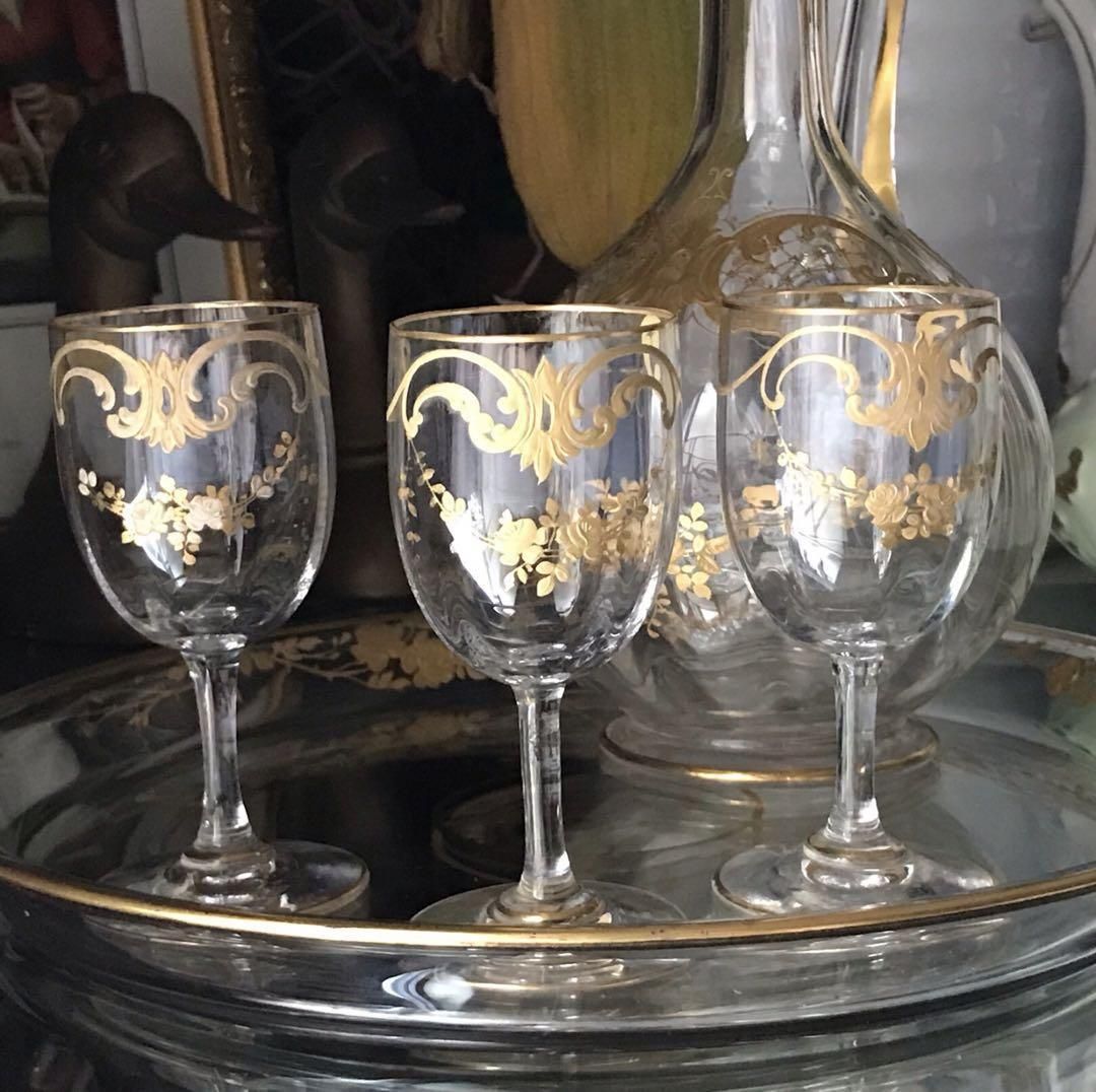 アンティークバカラ金彩薔薇模様ルイ15世様式ワインセット