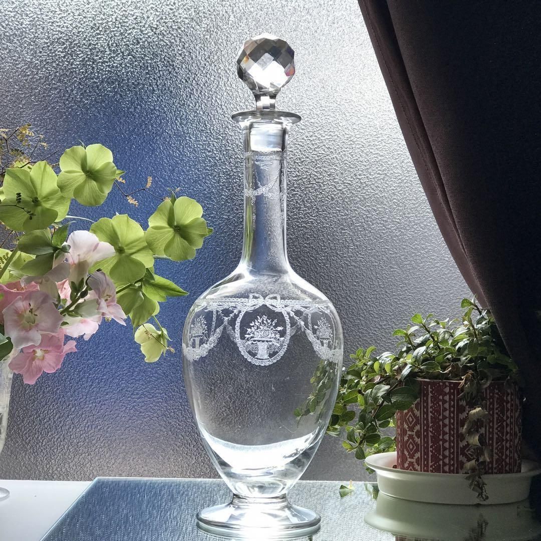 アンティーク1900年製 サンルイの優雅な花籠デザイン クリスタルカラフェ