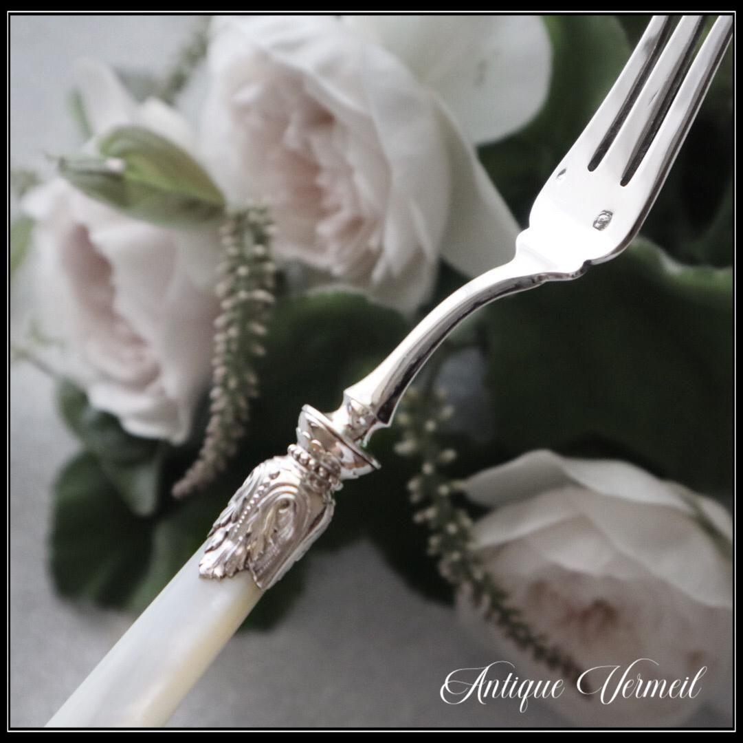 フランス製アンティーク 白蝶貝デザートナイフ＆フォーク