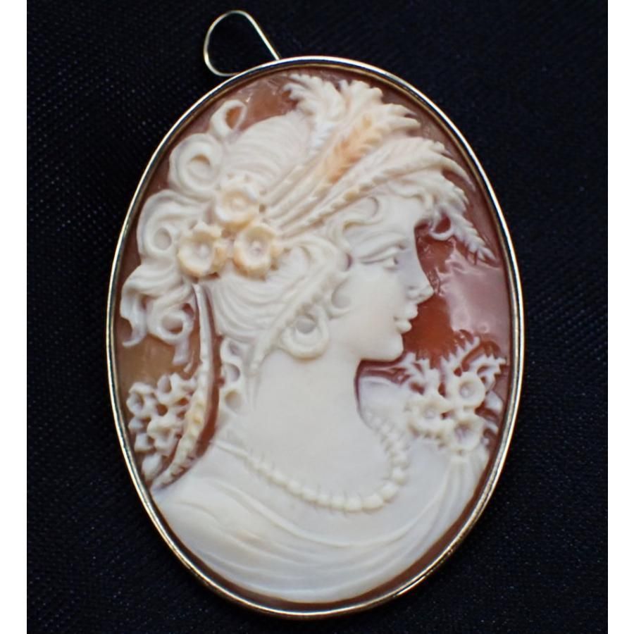 イタリア製 K14 貝カメオ ブローチ兼ペンダント