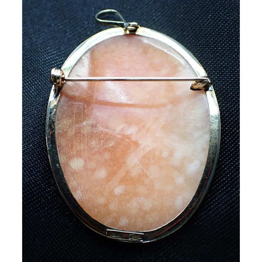 イタリア製 K14 貝カメオ ブローチ兼ペンダント