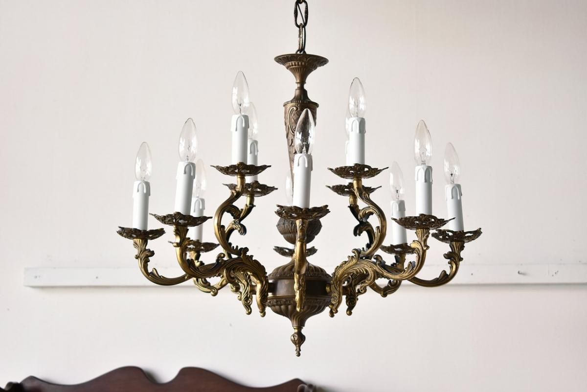 フランス製真鍮シャンデリア｜1920年代風合いある12灯式