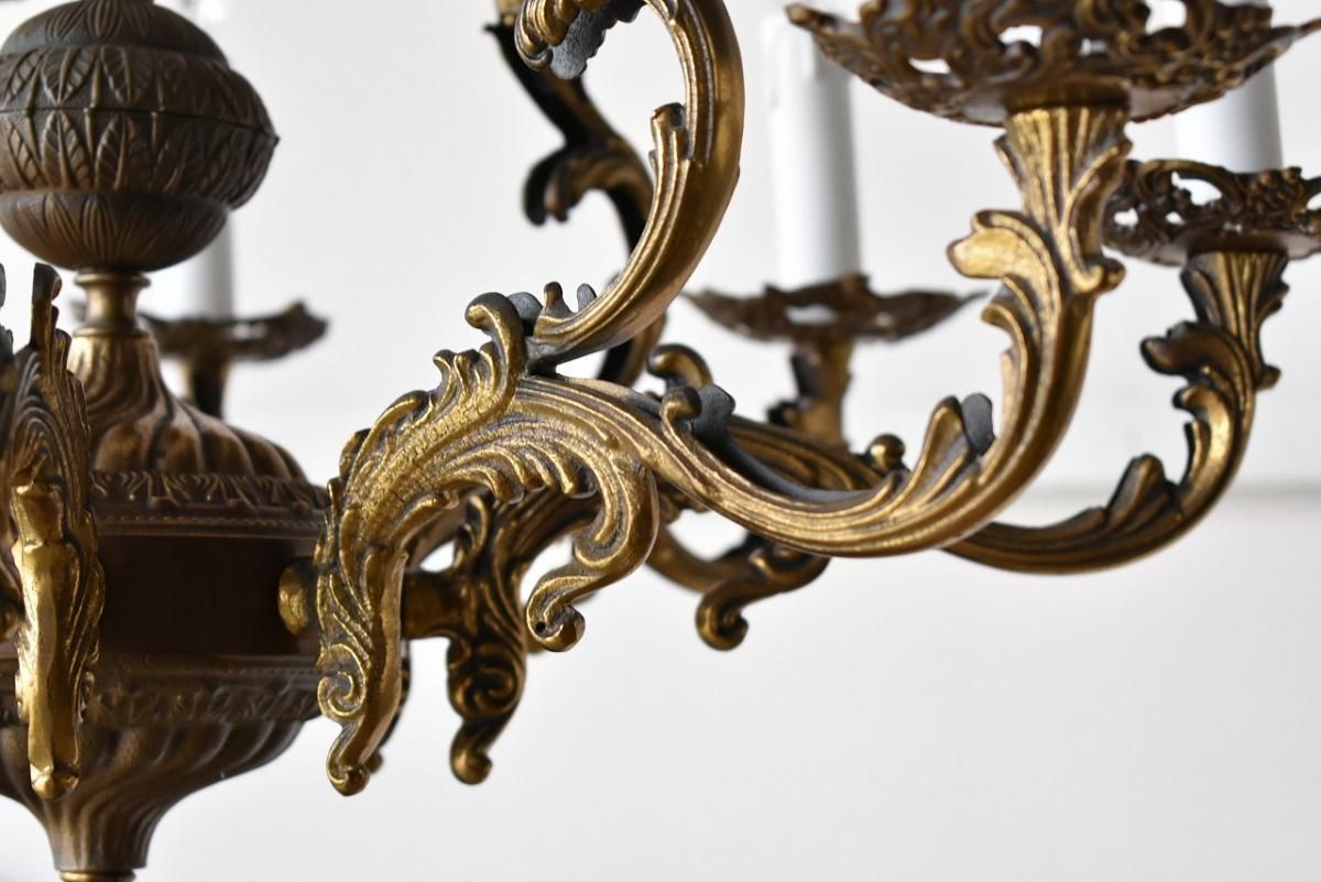 フランス製真鍮シャンデリア｜1920年代風合いある12灯式