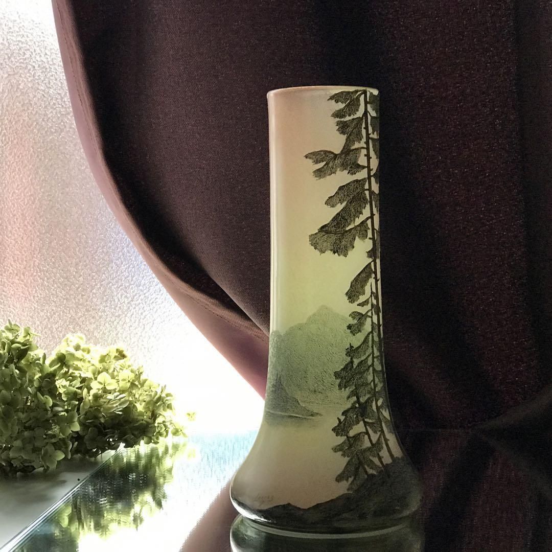 アンティーク湖水風景文ルグラ大型花瓶1900年製作の優雅な一品