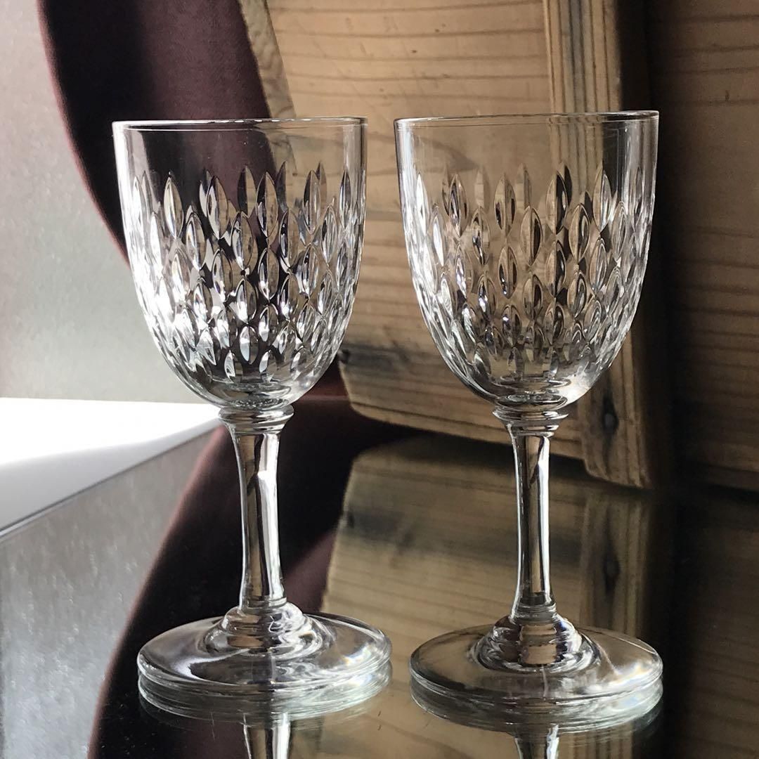 アンティークバカラ製1936年以前のクリスタルワイングラスペア