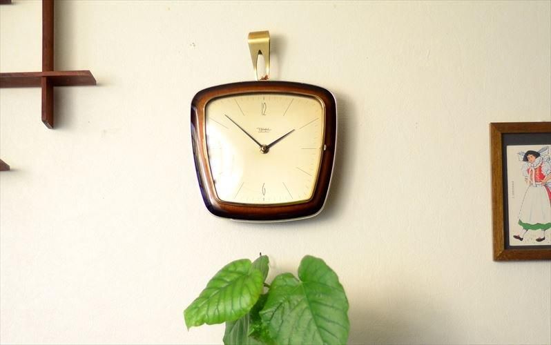 ドイツ製Diehlミッドセンチュリー木製真鍮壁時計