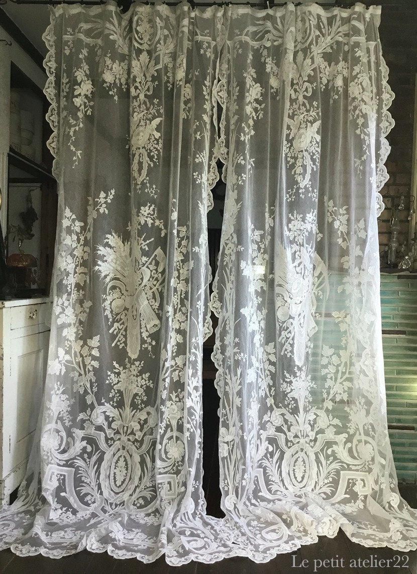 フランス 19世紀 アンティークカーテン オフホワイト