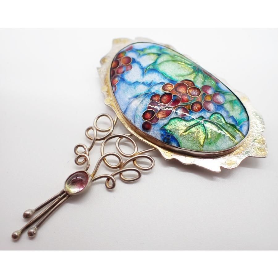 銀製ブローチ＆ペンダント 七宝「葡萄」トルマリン