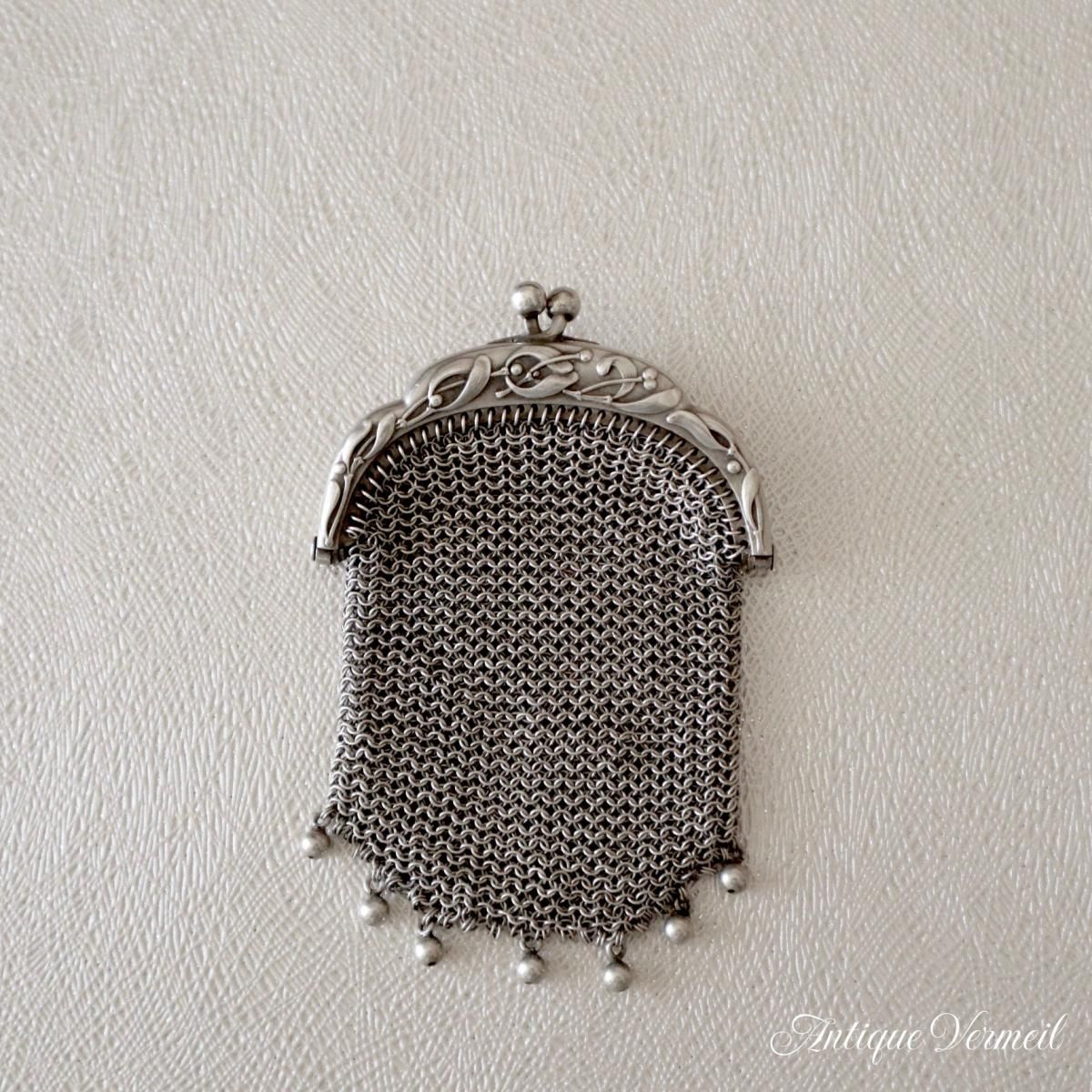 フランス製アンティーク銀製ヤドリギ文様コインパース