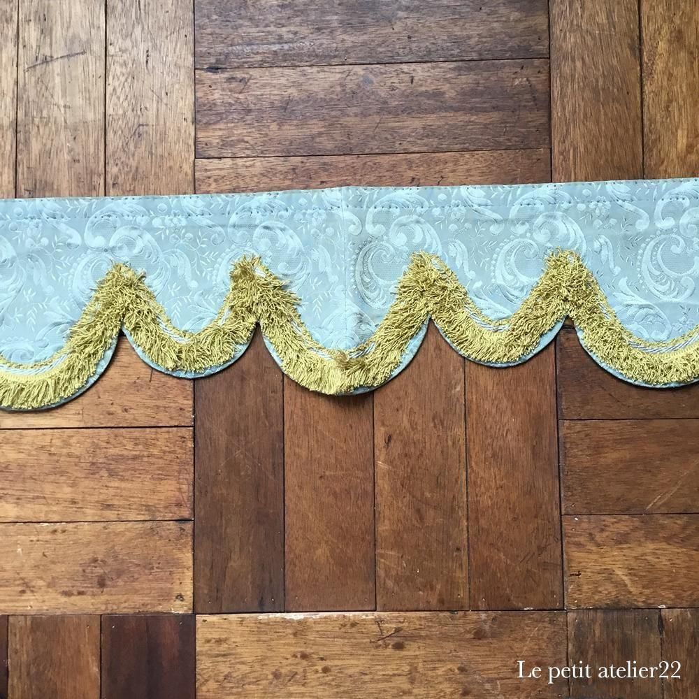 フランス アンティーク カーテンバランス ブルーグリーン&ゴールド 19