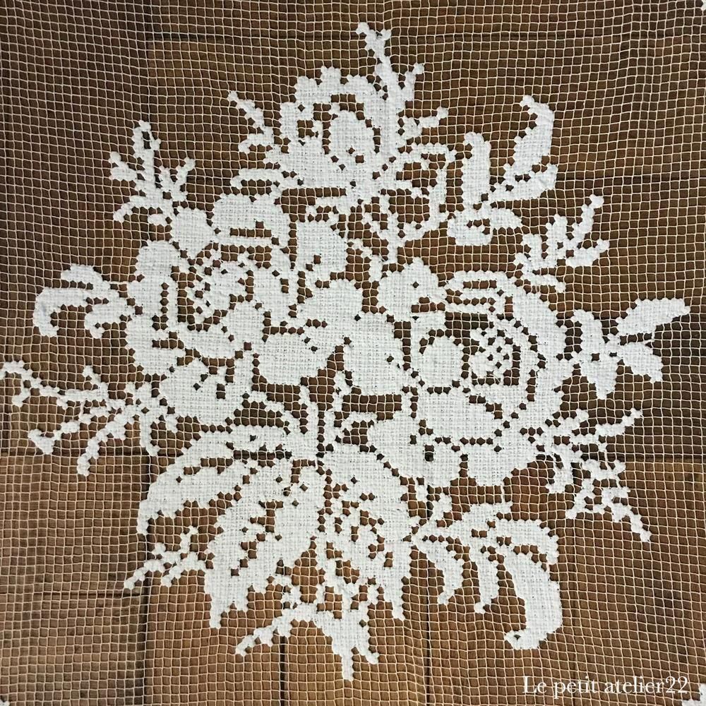 正方形) フランス アンティーク フィレレース テーブルクロス カーテン