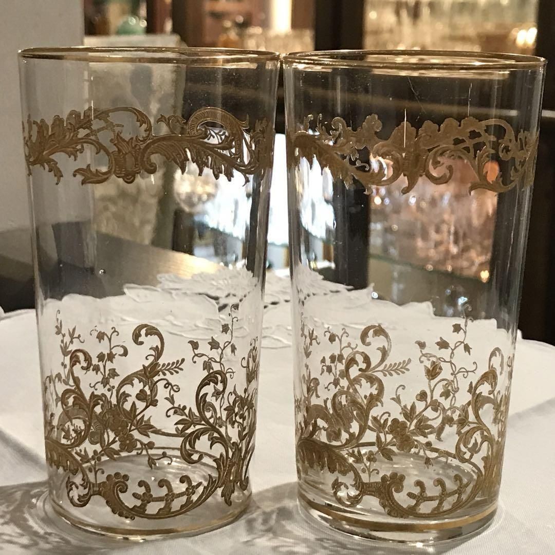 アンティーク金彩サンルイミカド薔薇模様クリスタルタンブラーペア1936
