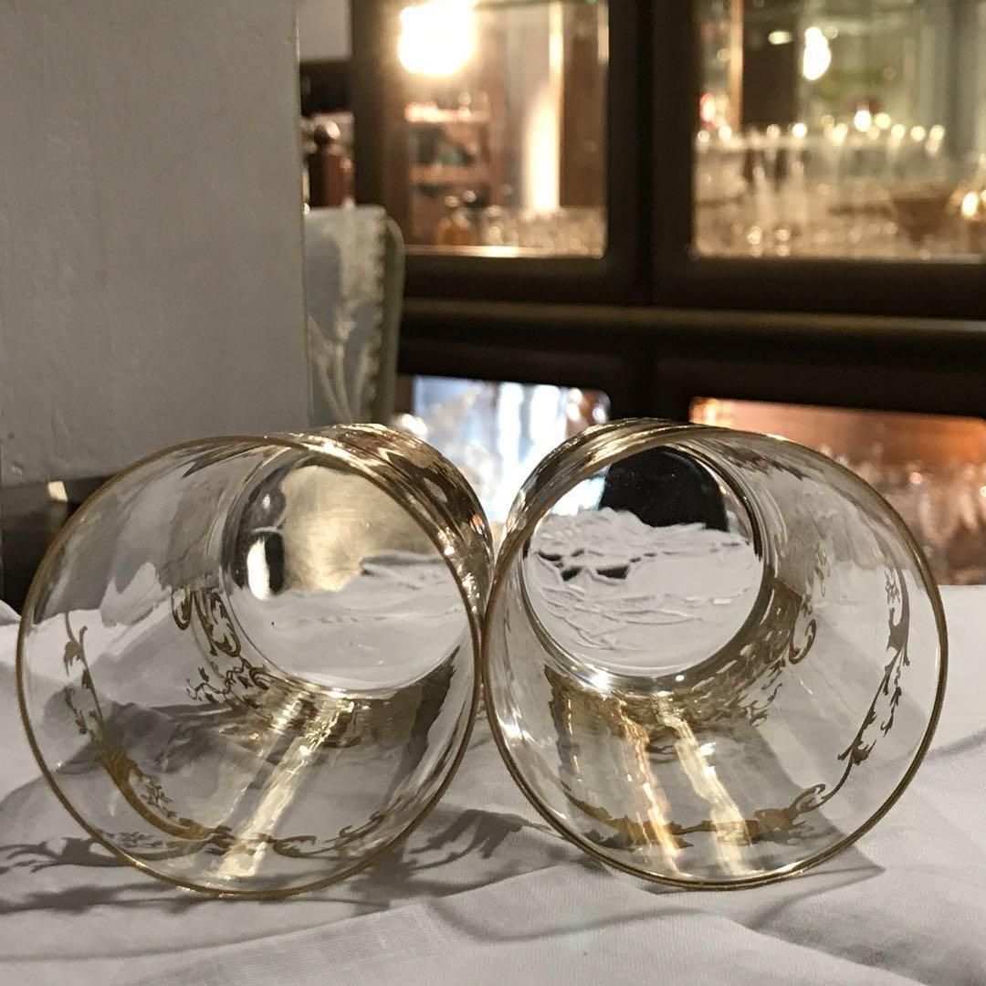 アンティーク金彩サンルイミカド薔薇模様クリスタルタンブラーペア1936