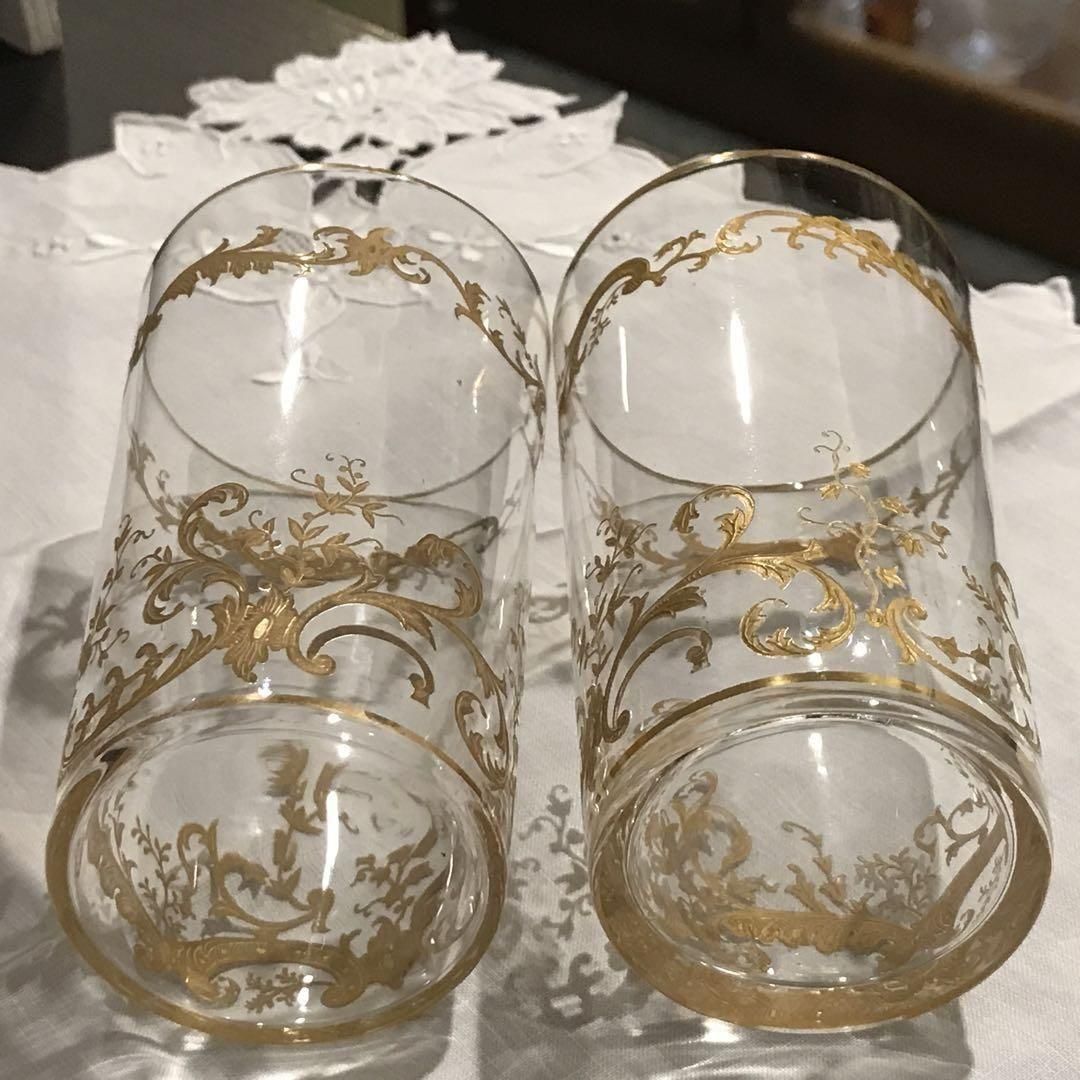 アンティーク金彩サンルイミカド薔薇模様クリスタルタンブラーペア1936