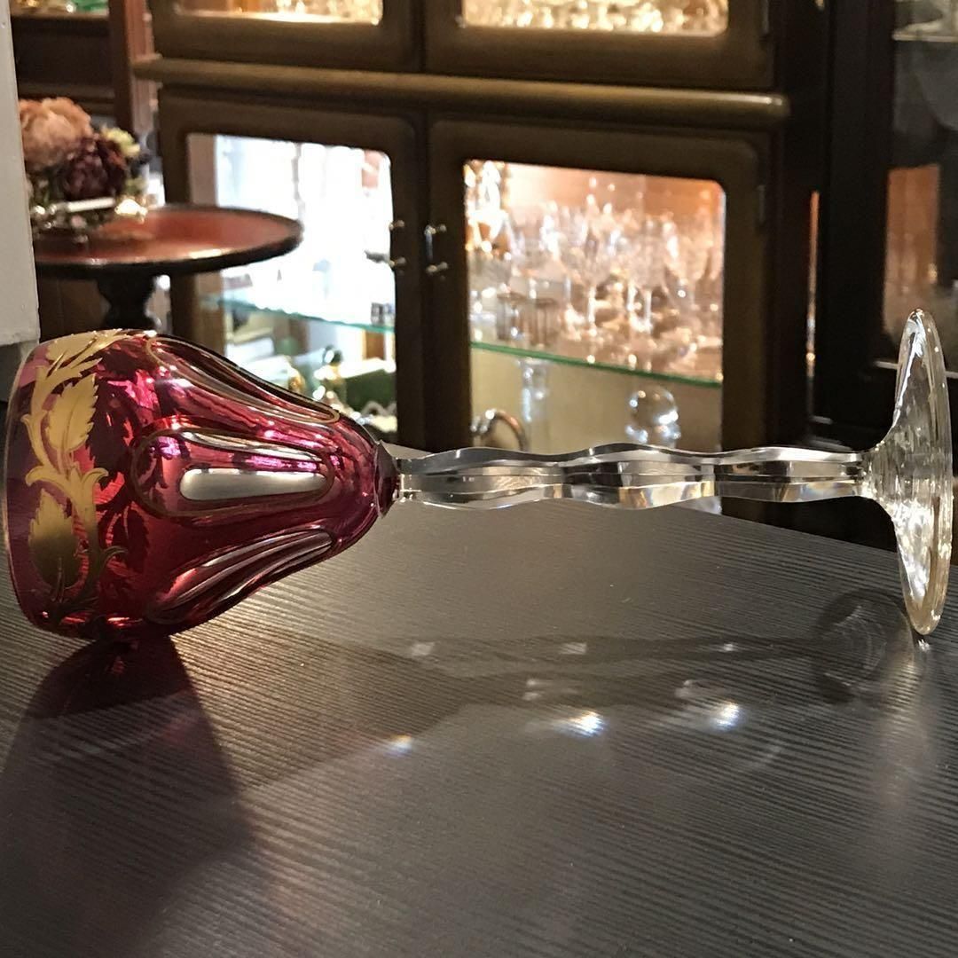 アンティークMOSERモーゼル24金装飾の被せレッドワイングラス