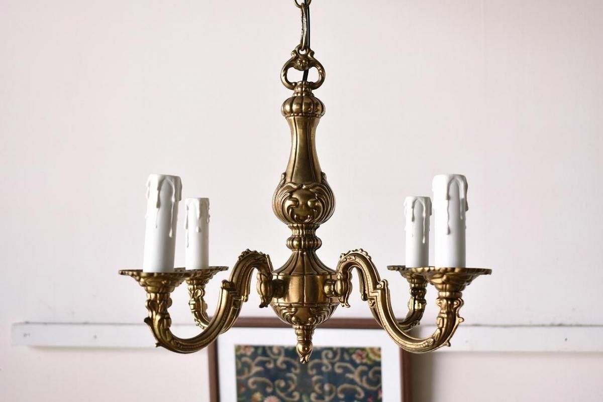 フランス製アンティークシャンデリア｜1920年代真鍮小さめ4灯式