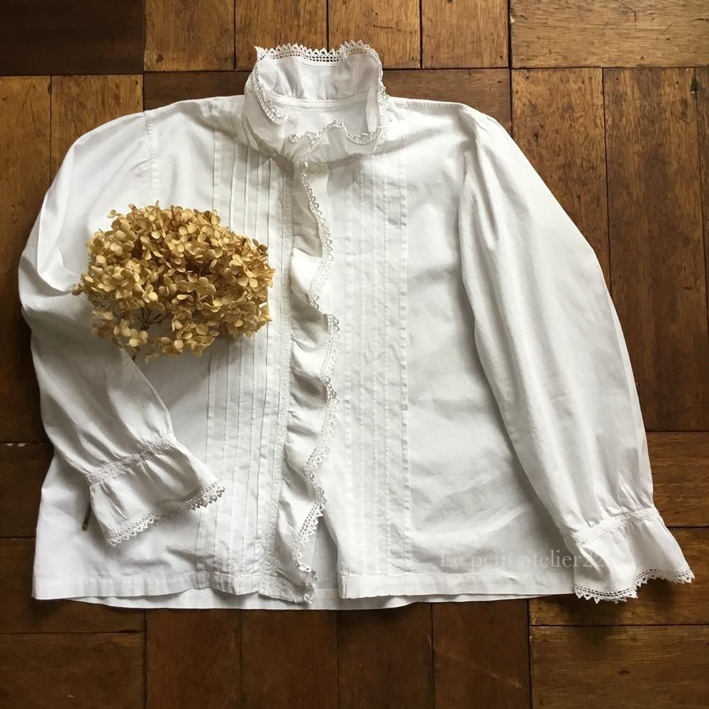 大人用S/M) フランス アンティーク コットン ブラウス レース襟