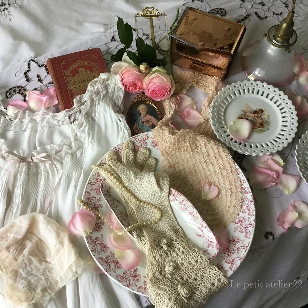 長方形)(特大)(ナプキン12枚付)フランス アンティーク コットン