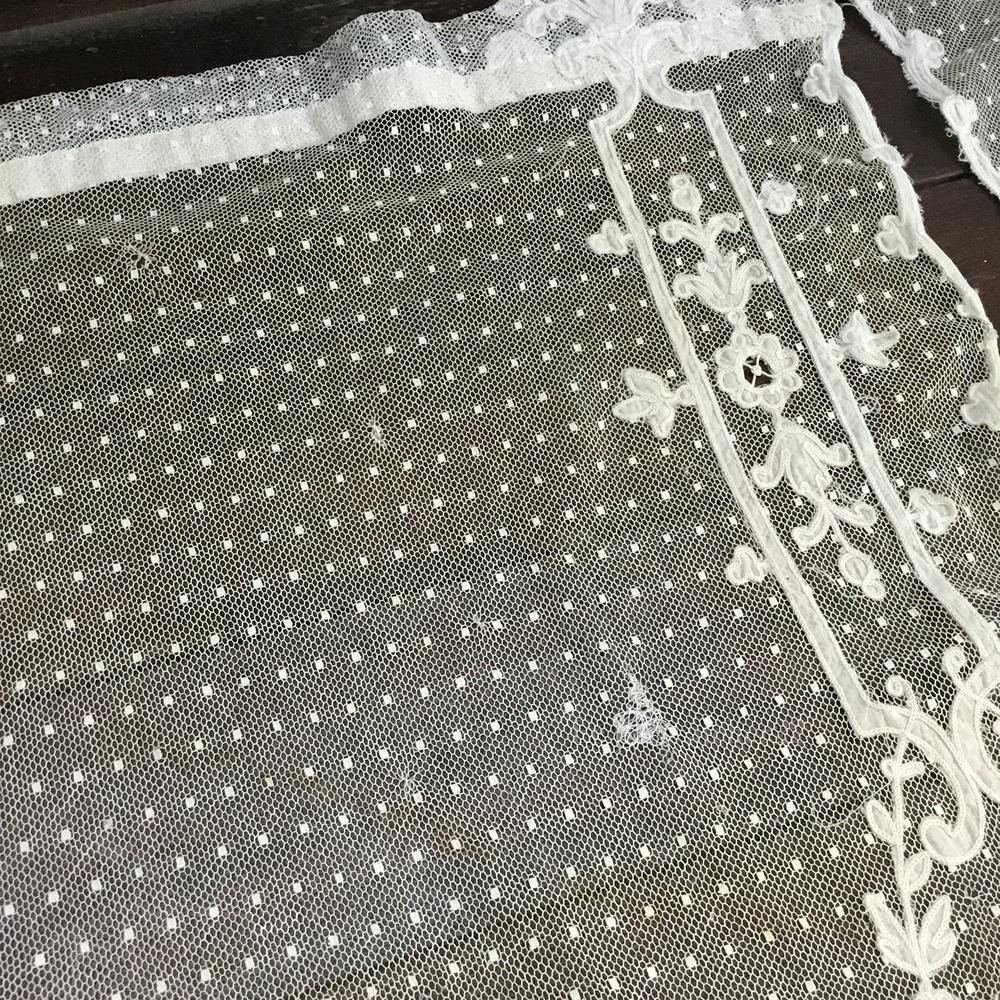 2枚1組) フランス アンティーク チュールレースカーテン 刺繍 エクリュ