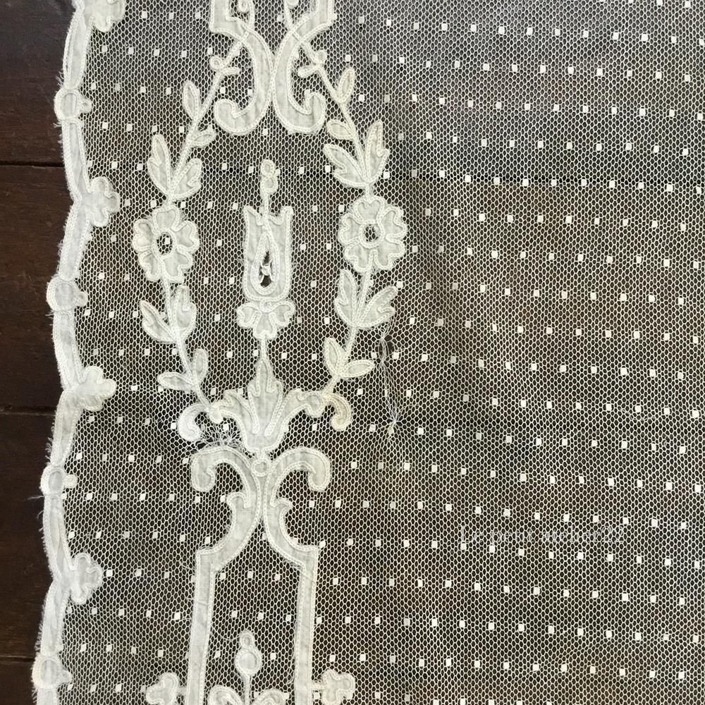 2枚1組) フランス アンティーク チュールレースカーテン 刺繍 エクリュ