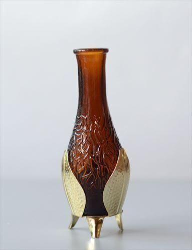 ドイツ製アンティークアンバーガラス花瓶一輪挿し