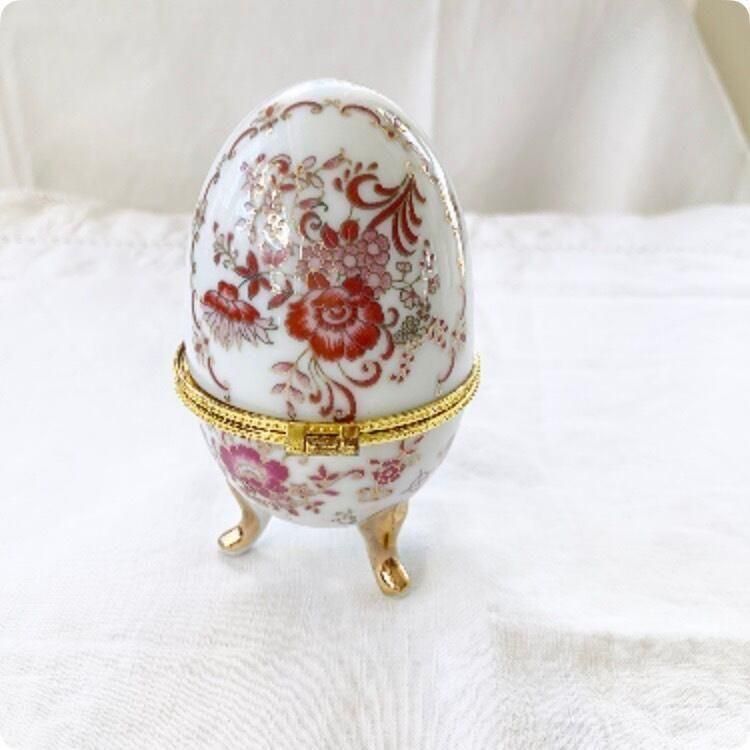 フランス 陶器製卵型小物入れ ピンクゴールドヴィンテージ