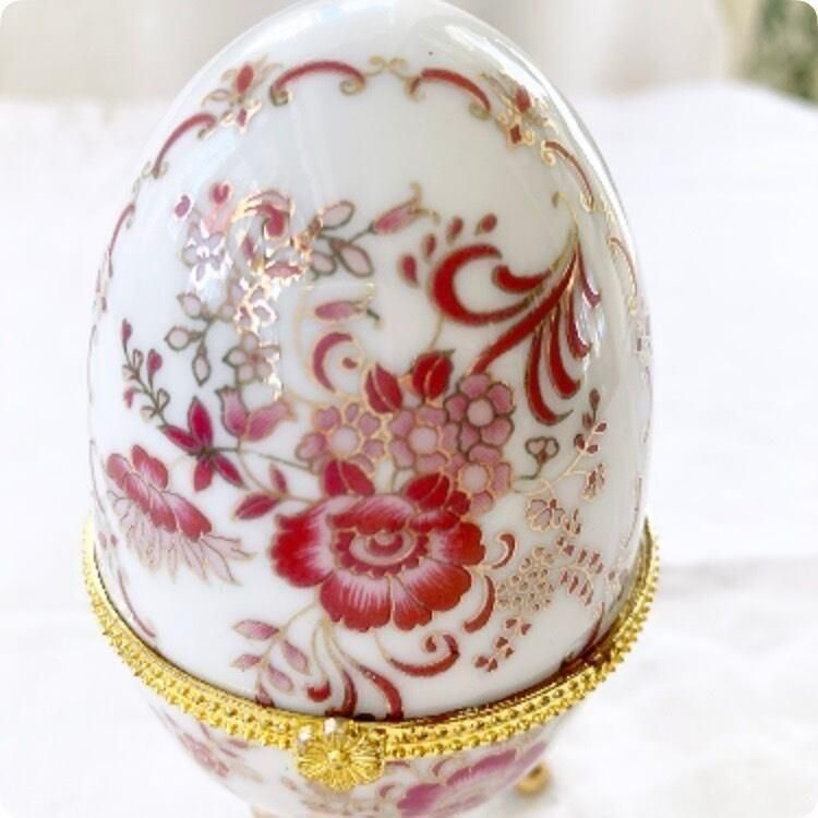 フランス 陶器製卵型小物入れ ピンクゴールドヴィンテージ