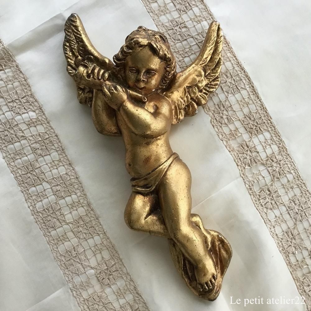 B) フランス アンティーク 壁飾り エンジェル 天使 壁掛け 石膏 25.5