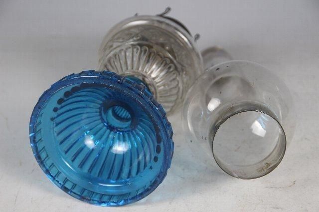 アンティーク 明治時代 型成型二色ガラス 台ランプ