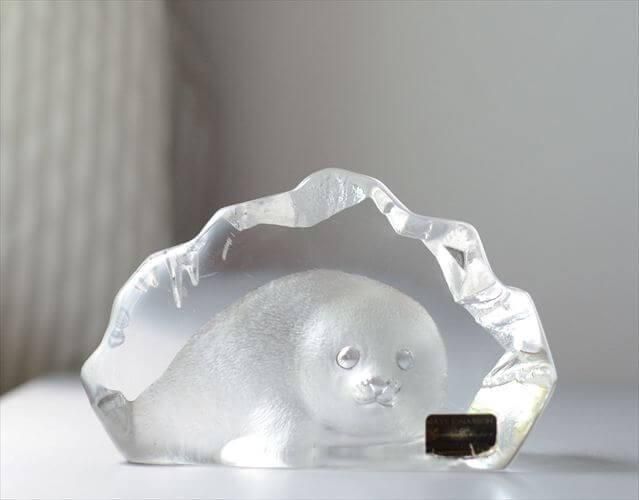 スウェーデン製 Mats Jonasson 氷山にたたずむアザラシ リードガラス