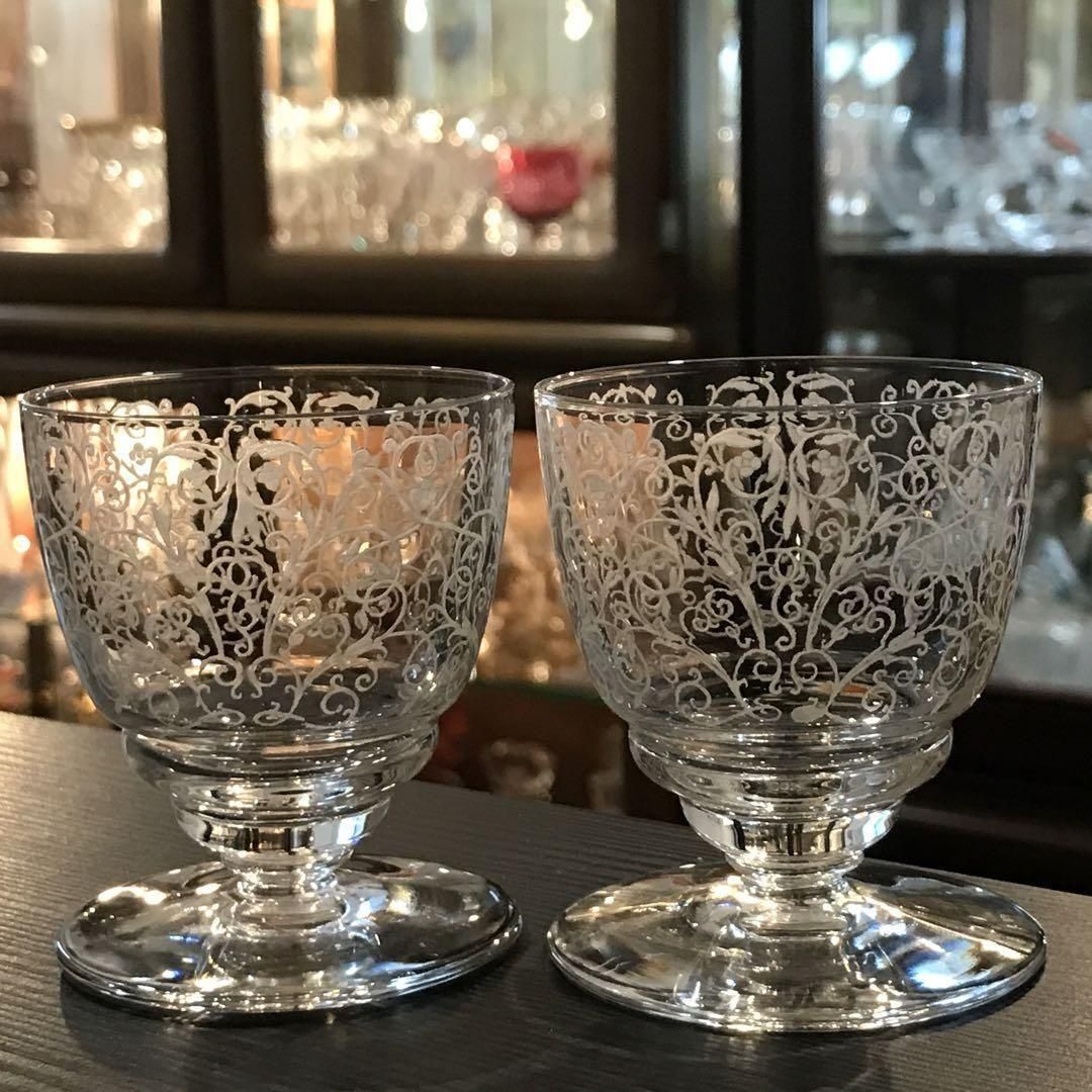 アンティーク オールドバカラ ルリ ワイングラスペア 7cm