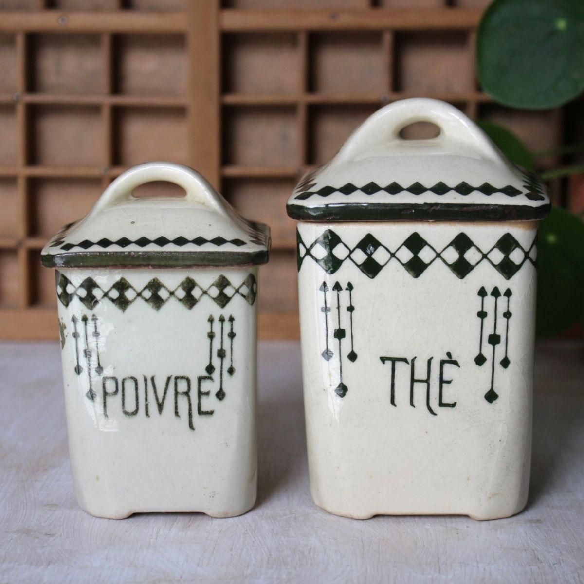 フランス アンティーク 陶器キャニスターセット