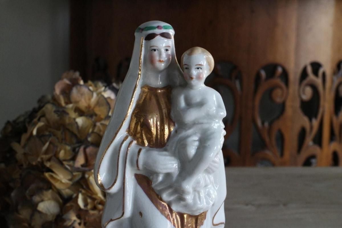 陶製聖母子像19世紀フランスの華やかさアンティーク