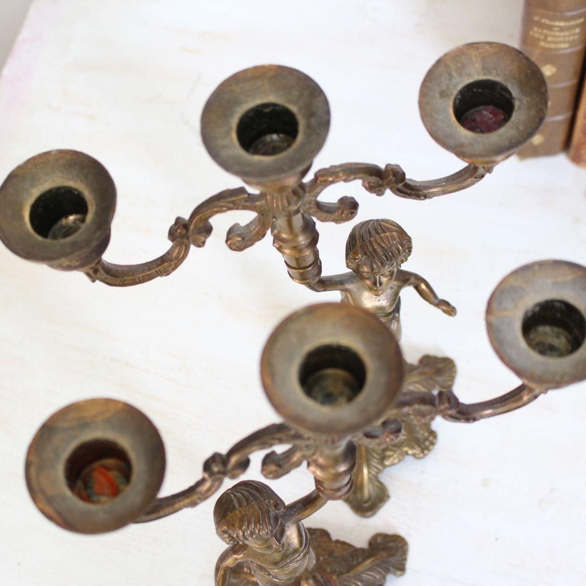 フランス アンティーク 真鍮製 エンジェル キャンドルスタンド