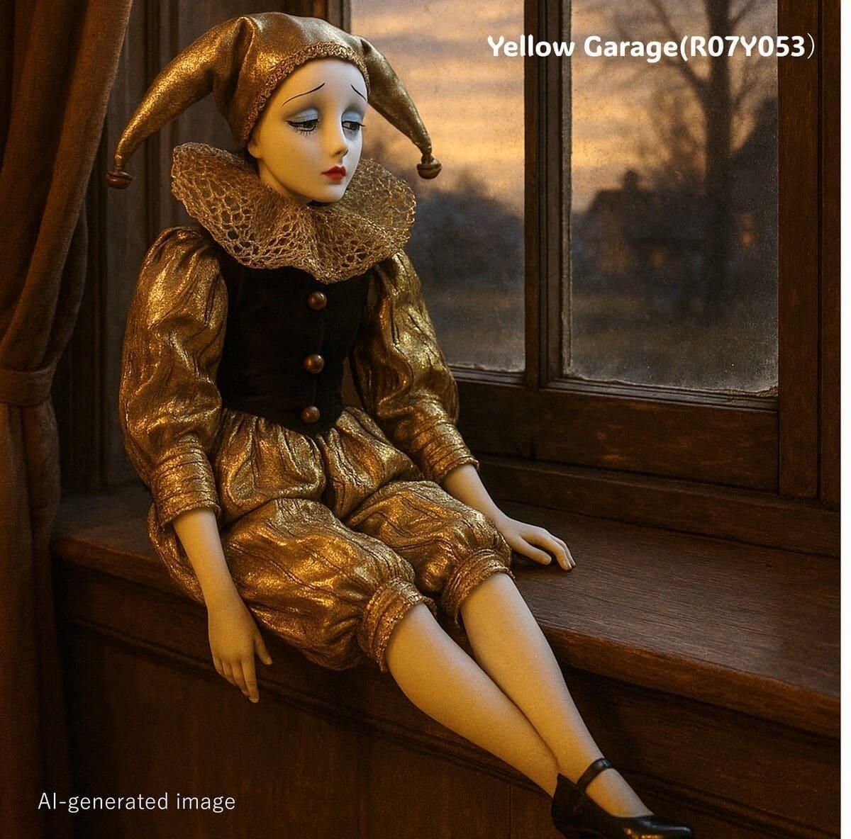 ヴィンテージ アルルカン風ポーセリン人形 45cm ゴールド衣装