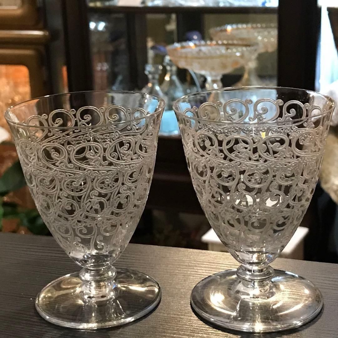 アンティーク オールドバカラ ルリ ワイングラスペア 7cm