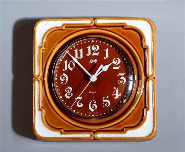 ドイツ製 Schatz きれいなバイカラーブラウン陶器の壁時計 壁掛け