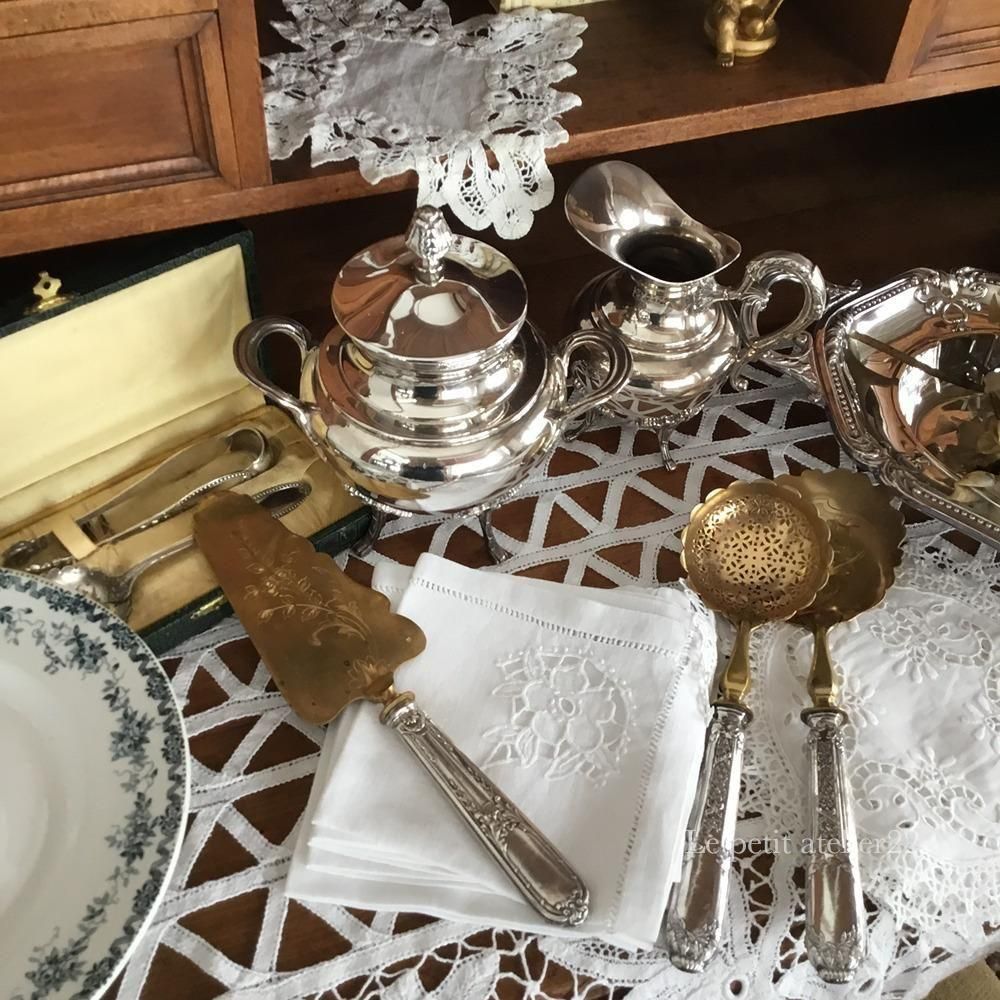 フランス アンティーク リネン カフェカーテン/チェストカバー バテン