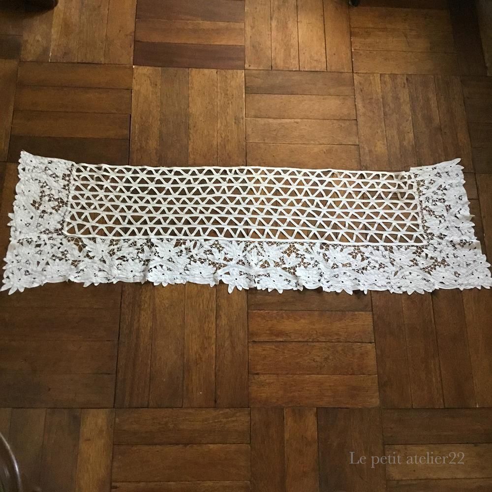 フランス アンティーク リネン カフェカーテン/チェストカバー バテン