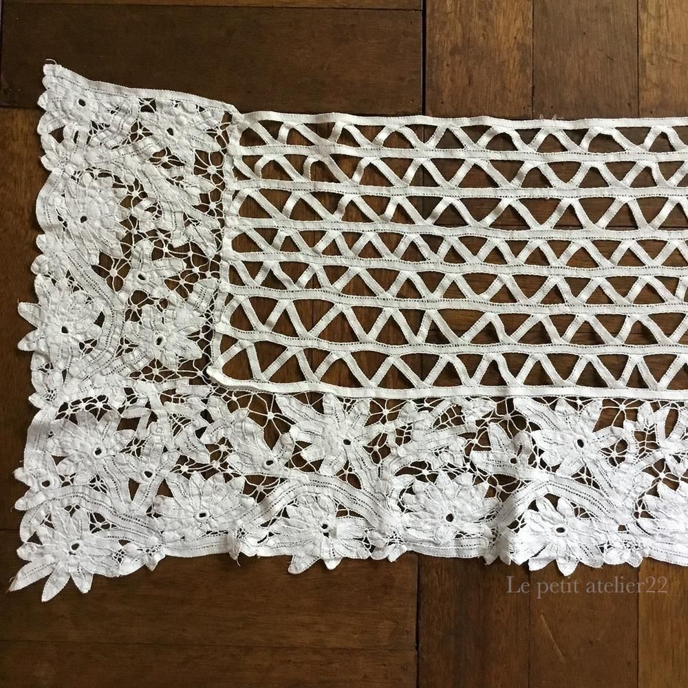 フランス アンティーク リネン カフェカーテン/チェストカバー バテン