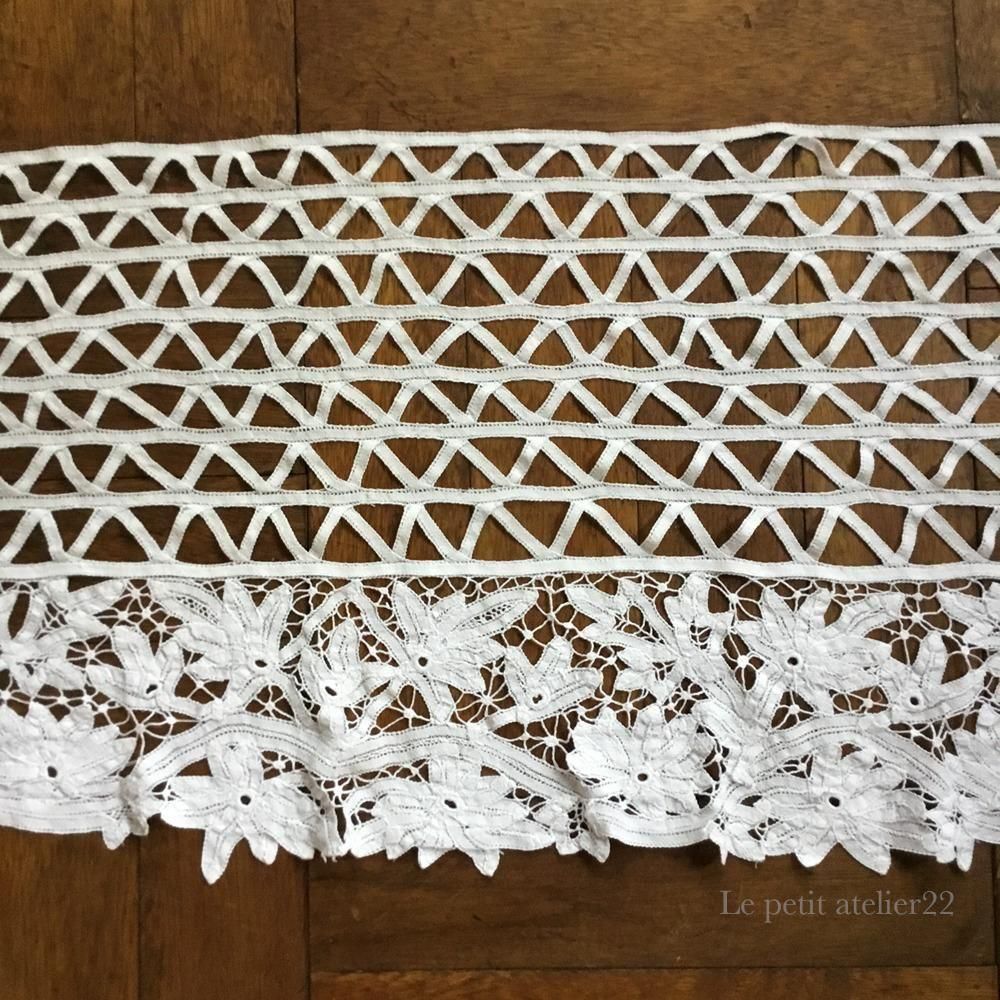 フランス アンティーク リネン カフェカーテン/チェストカバー バテン